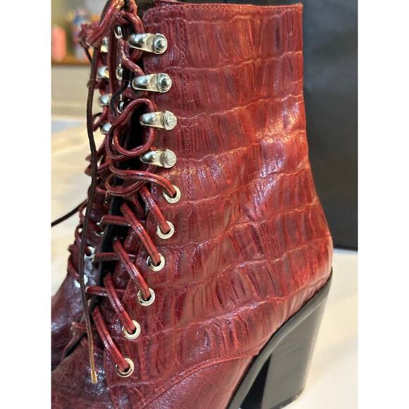 Jeffrey Campbell Red Leather Desperado Lace Up Boots Size 5.5 - Picture 4 of 16